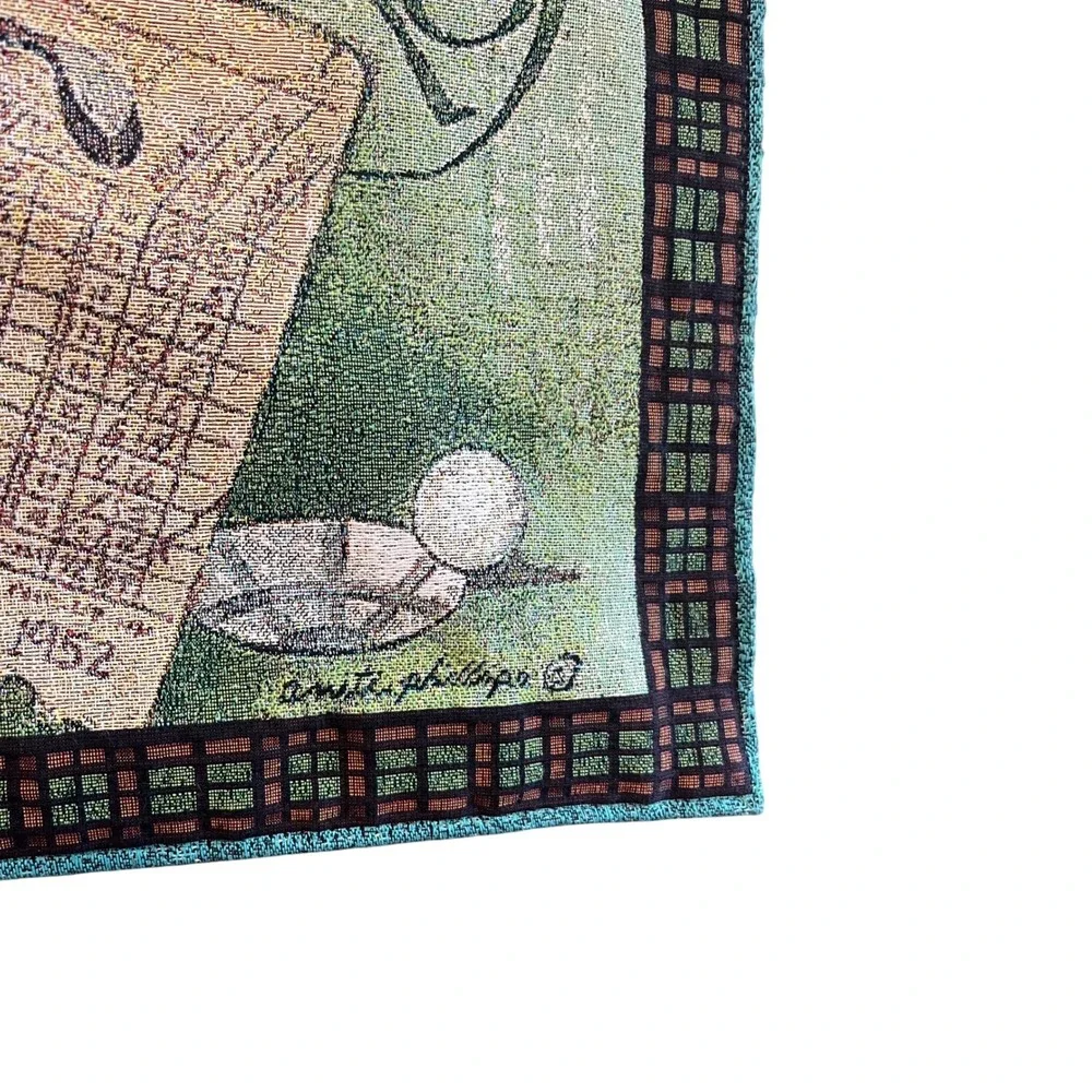 Vintage Golf Tapestry Wall Hanging Decor Golfing Scene‎ Art home EUC